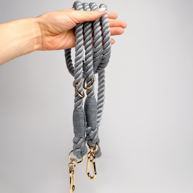 Grey Cotton Rope Leash Multiple Way - Le Wag