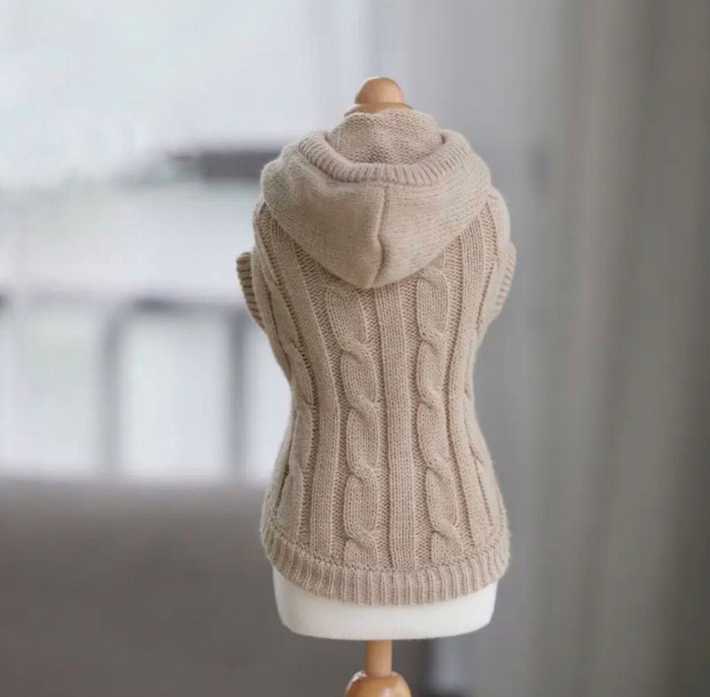 Knitted Sweater with Hood - Beige - Le Wag