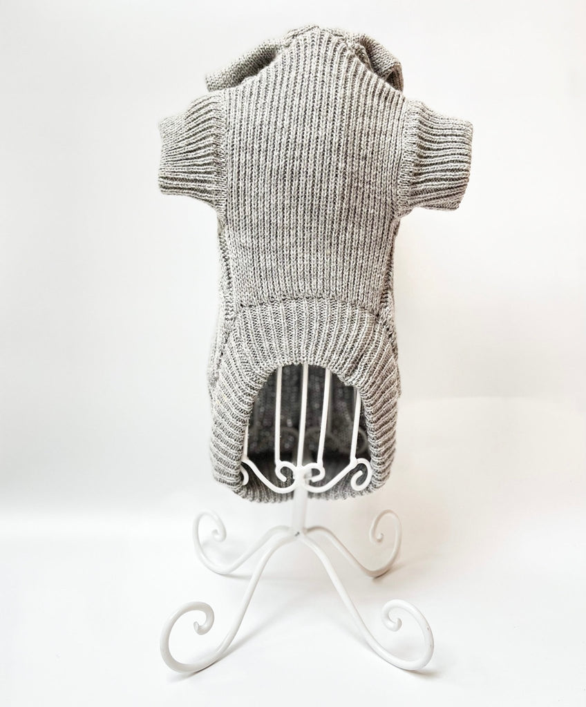 Knitted Sweater with Hood - Grey - Le Wag